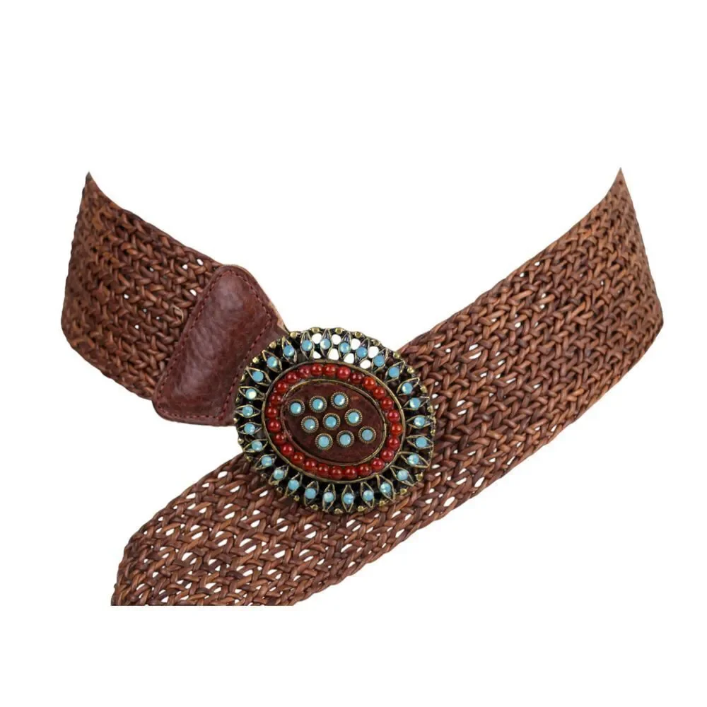 Leatherock BRAIDED BROWN REAL LEATHER 2 3/8